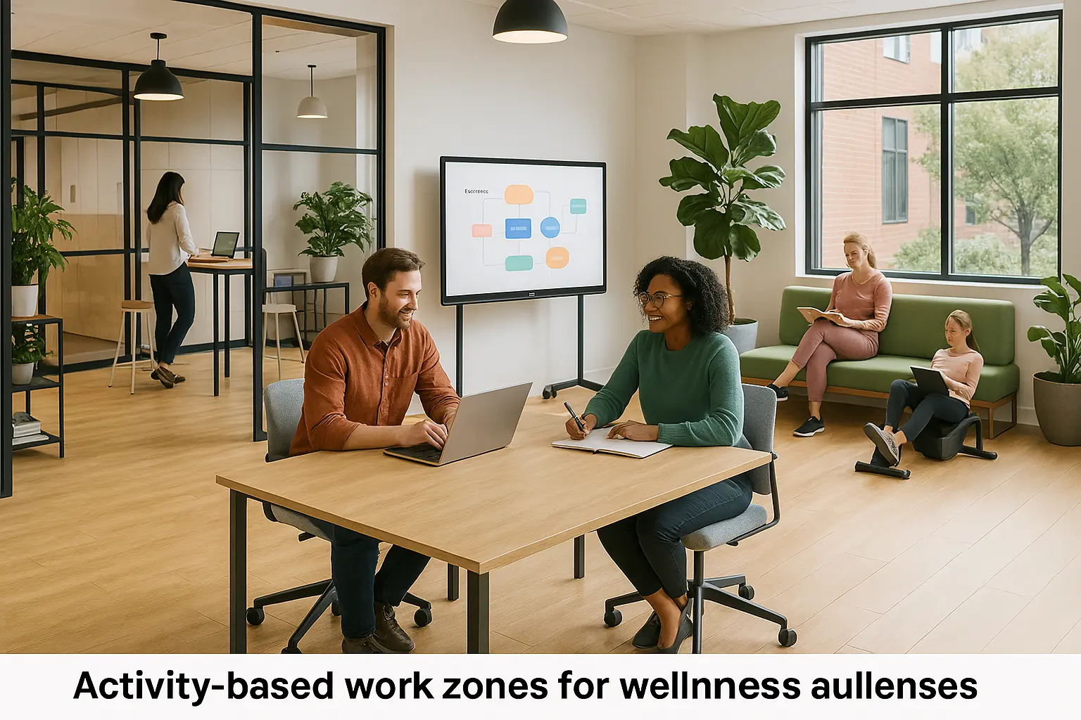 Activity-based office with collaboration and wellness zones